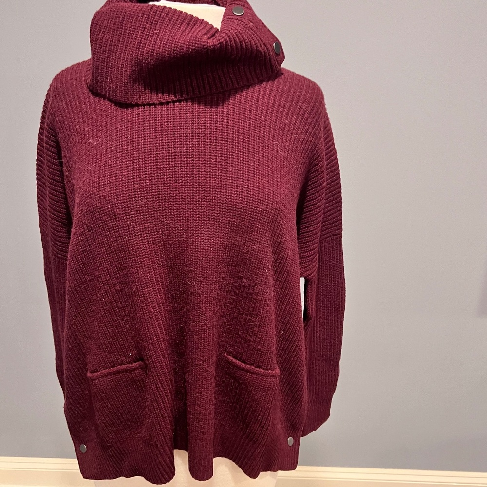 Vince Burgundy Cowl Neck Snap side Loose Fit Sweater Size Small